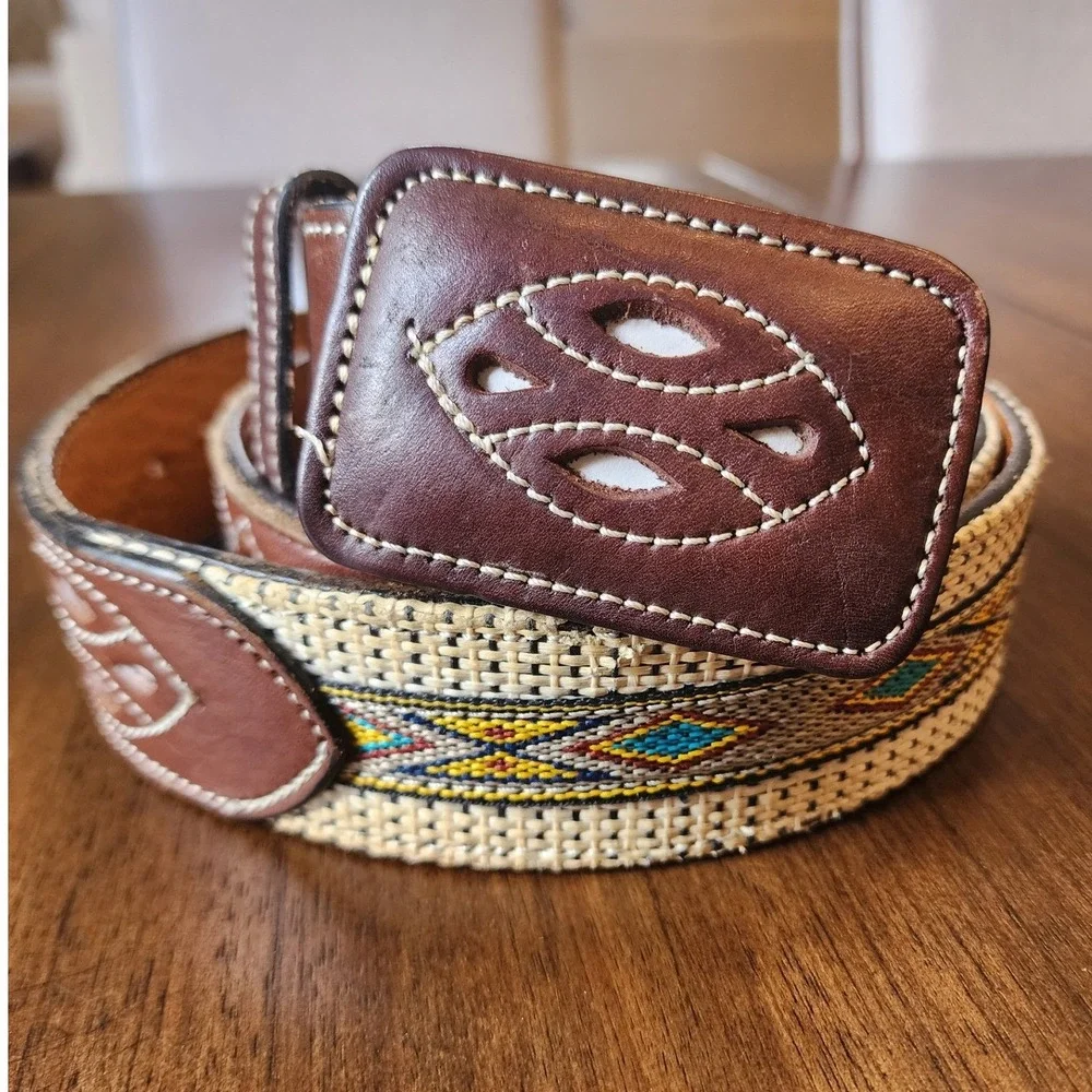 Orona 3D Belt Co 44 Western Arrow Embroidered Canvas Leather Belt Mexico. Rodeo